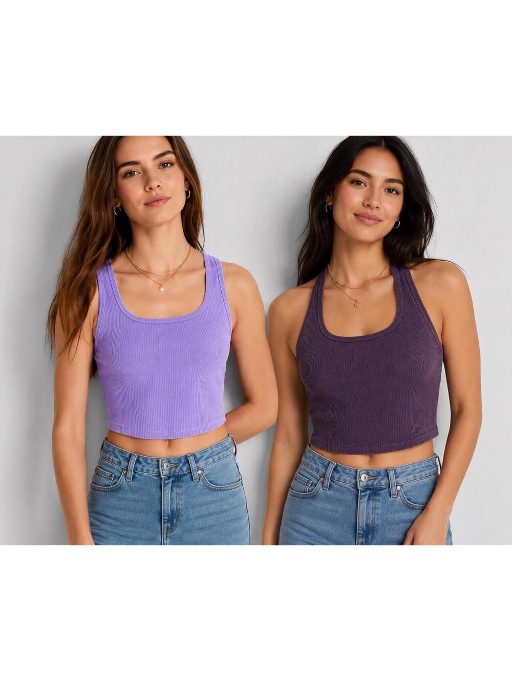 Wild Fable Ribbed Halter Crop Tank Top Bundle Lot of 2 Purple Lilac XS NWT
